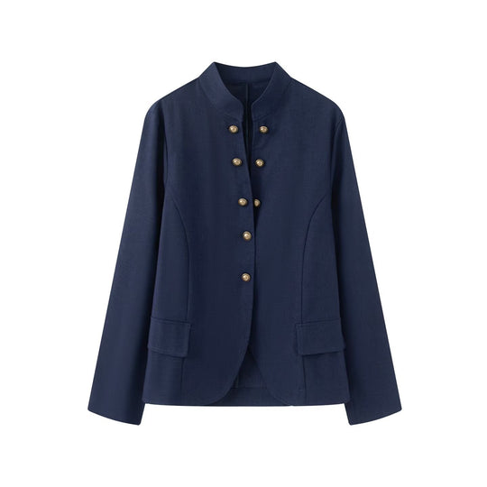Damen Taillierter Stehkragen-Blazer mit dekorativen Metallknöpfen Shop Nory