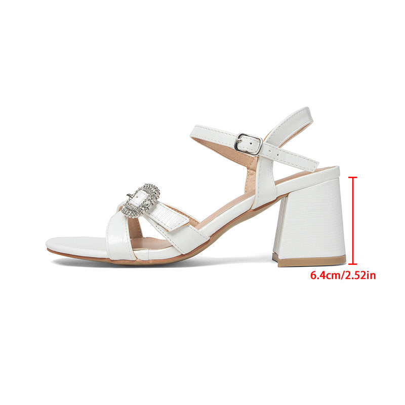Damen elegante Riemchen-Sandalen mit funkelndem Schnallen-Detail und stabilen Blockabsatz Shopnory