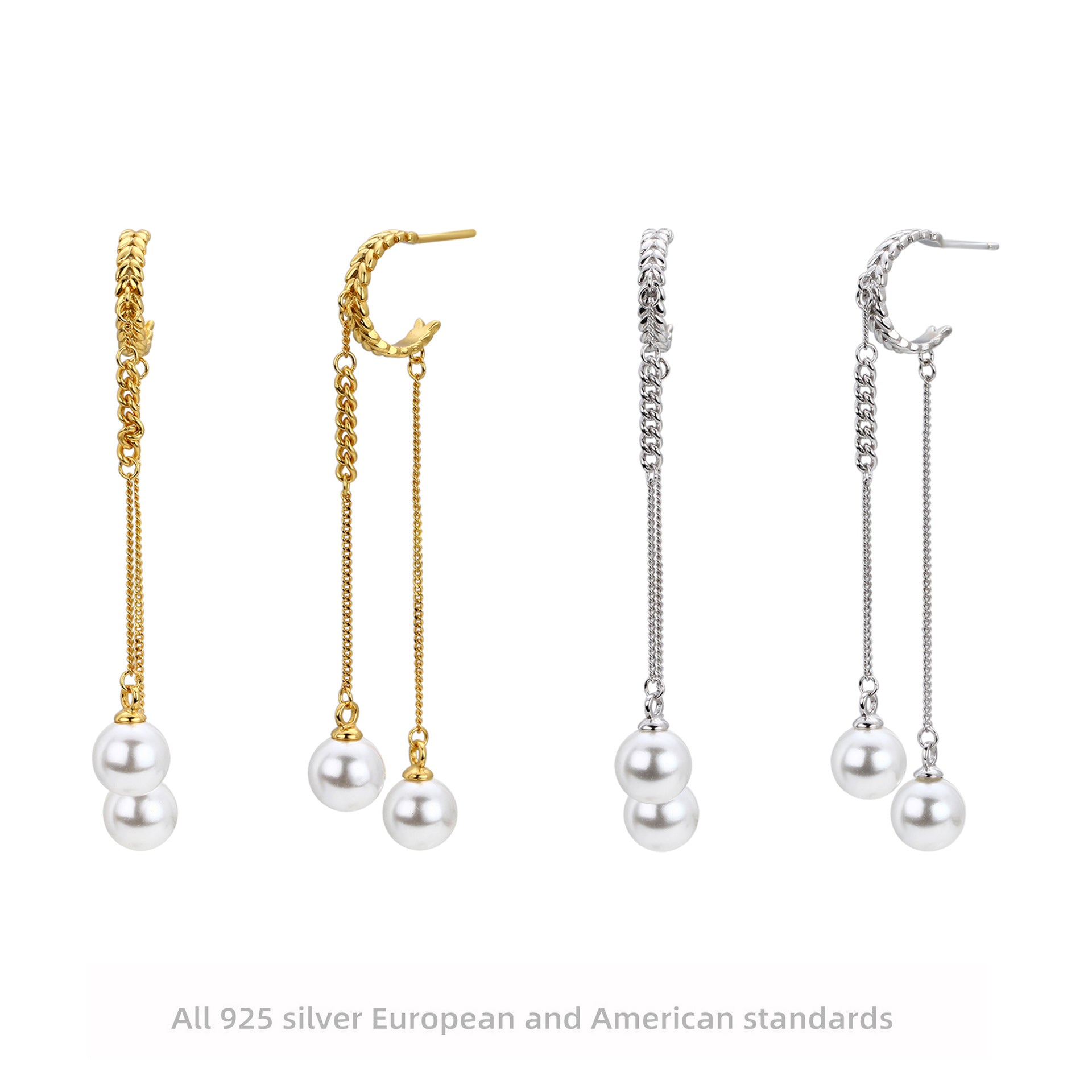 Damen Perlen Ohrhänger mit modernem Ketten Design aus 925 Sterling Silber Shop Nory