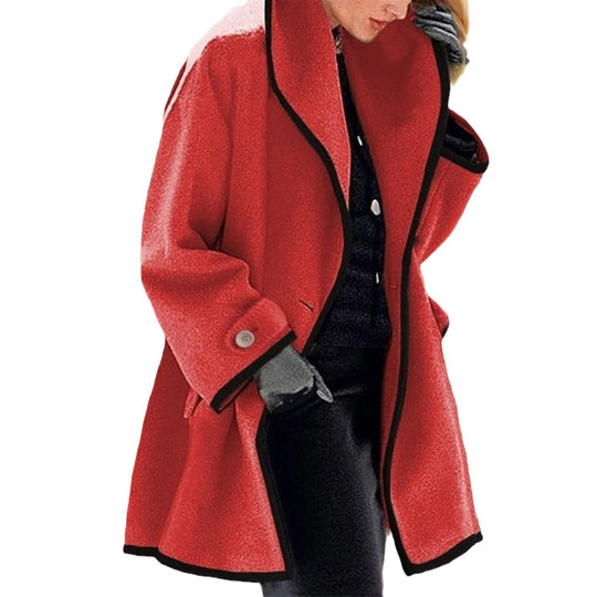 Damen A-Linien Wollmix-Mantel mit Kapuze und kontrastierender Paspelierung Shop Nory