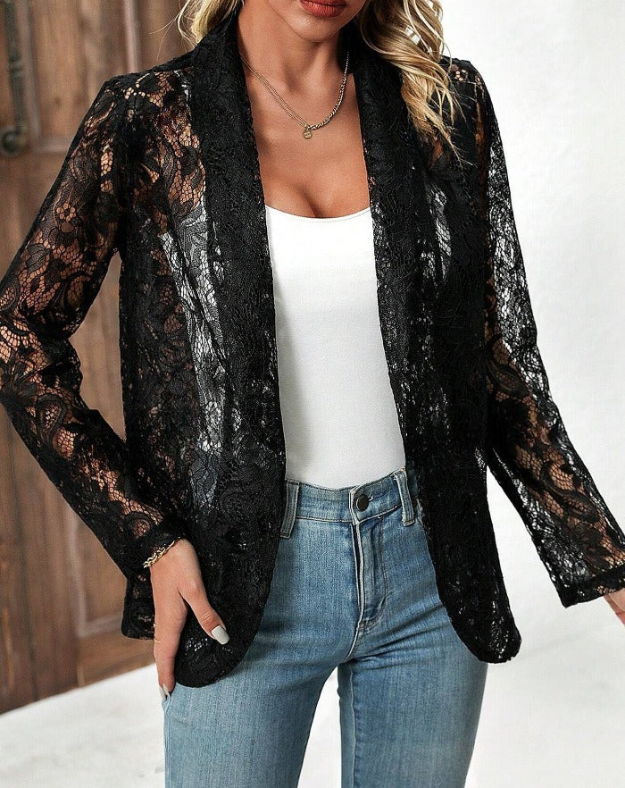 Damen elegante Spitzenjacke mit lässigem Schnitt
