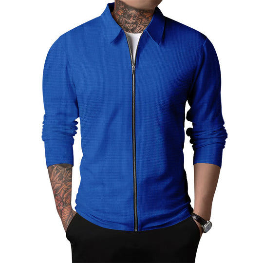 Herren nan schlanke Struktur-Zipjacke mit Hemdkragen, verdecktem Reißverschluss und feiner Waffelstruktur Shop Nory