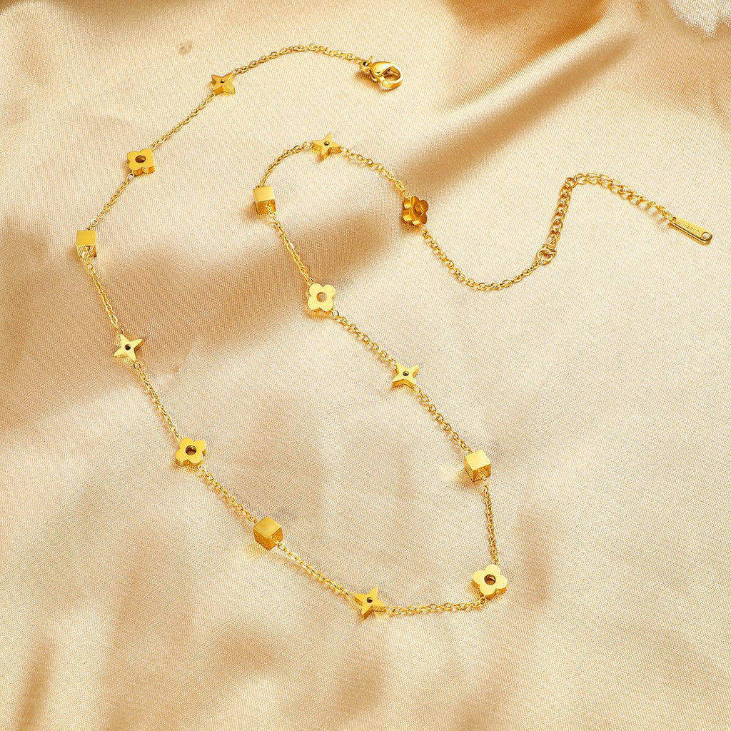 Damen Blumen-inspiriertes goldfarbenes Kettenhalsband Shop Nory