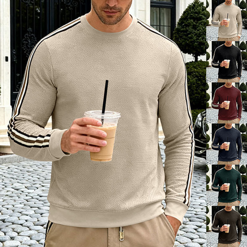 Herren Feinstrukturiertes Rundhals‑Sweatshirt mit sportiven Kontraststreifen an den Ärmeln Shop Nory