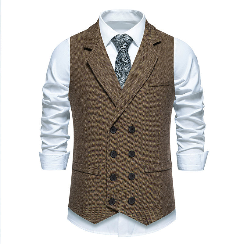 Herren elegante Herringbone-Weste mit doppelter Knopfleiste
