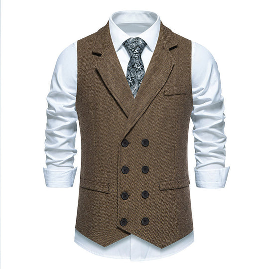 Herren elegante Herringbone-Weste mit doppelter Knopfleiste