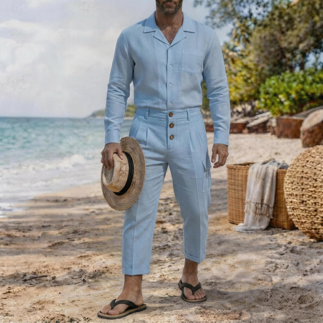 Herren langärmeliges Resorthemd mit Reverskragen und Brusttasche Shop Nory