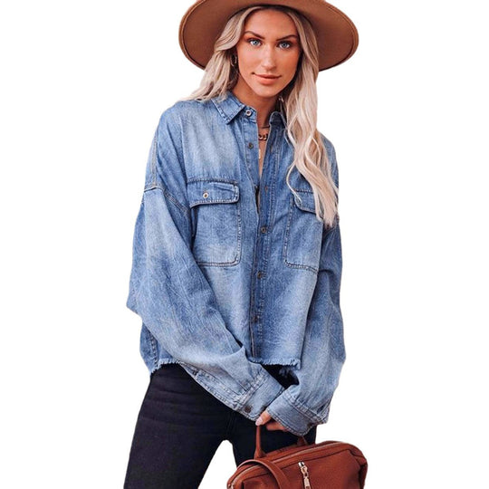 Damen Oversized Jeanshemd mit praktischen Brusttaschen und lässigem Schnitt