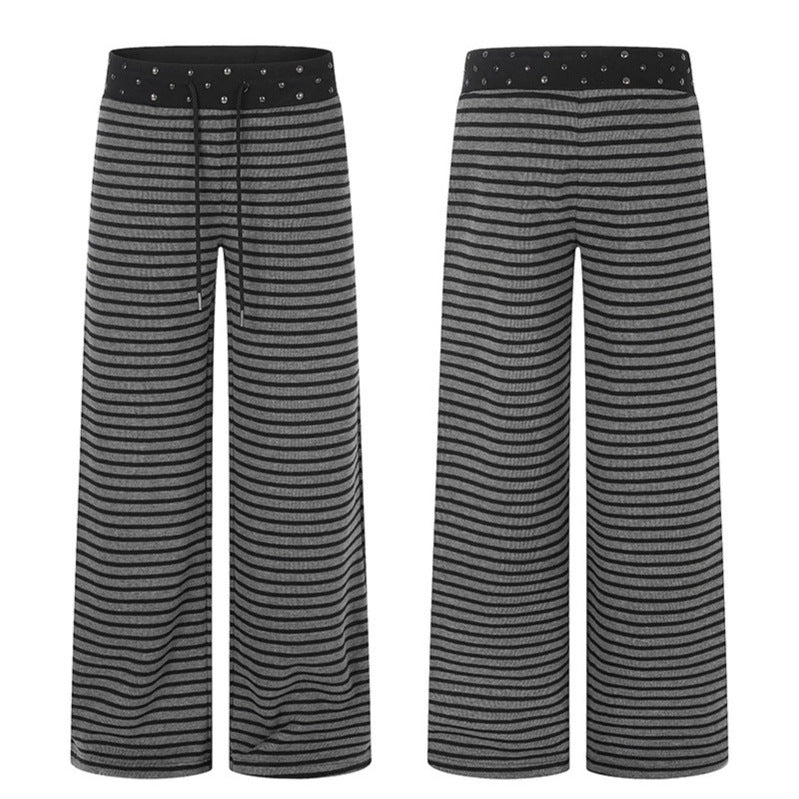 Damen Gestreifte Palazzo-Relaxhose mit Nietenbund und Tunnelzug Shop Nory