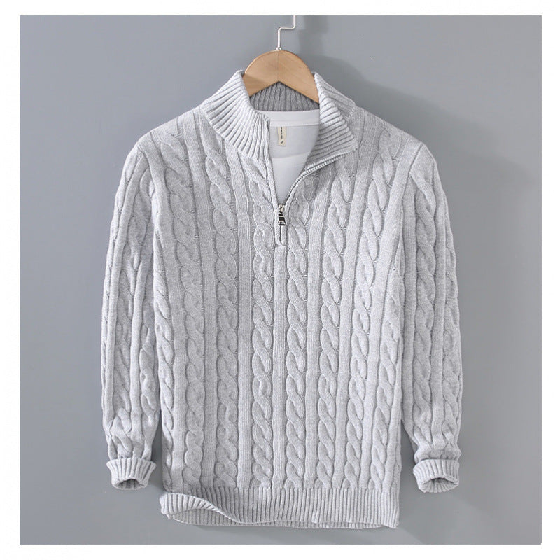 Herren Zopfmuster-Halbzip-Pullover aus weicher Baumwollmischung mit Stehkragen Shop Nory