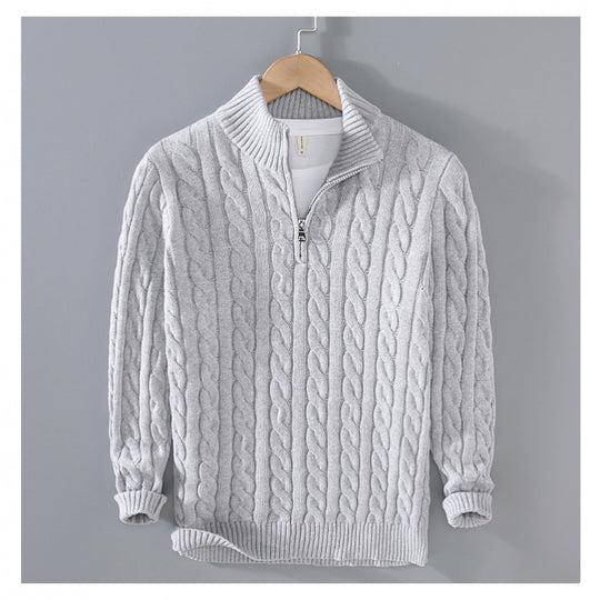 Herren Zopfmuster-Halbzip-Pullover aus weicher Baumwollmischung mit Stehkragen Shop Nory