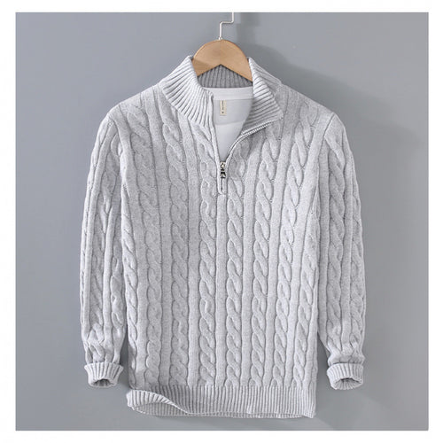 Herren Zopfmuster-Halbzip-Pullover aus weicher Baumwollmischung mit Stehkragen Shop Nory