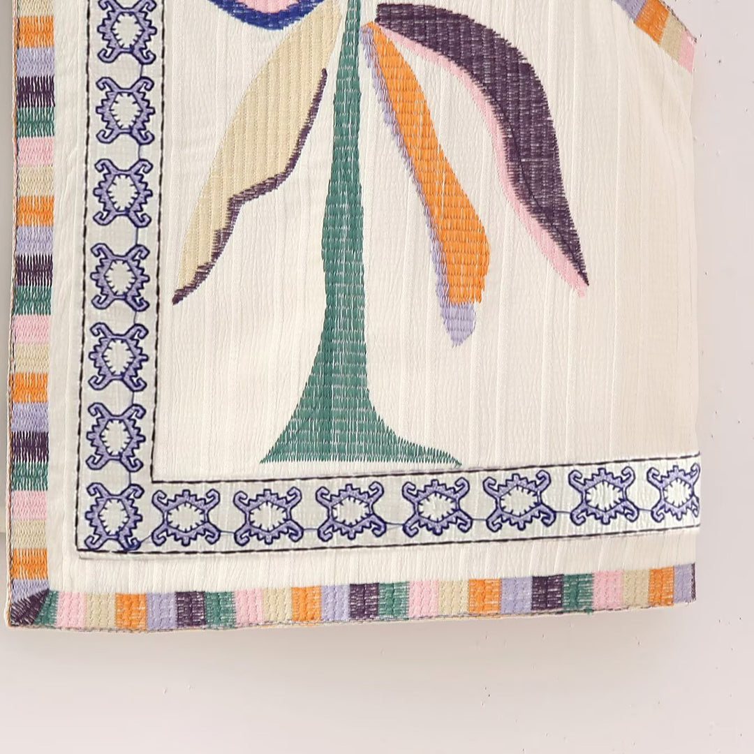 Damen bestickte ärmellose Boho‑Weste mit folkloristischen Motiven und offener Front Shop Nory