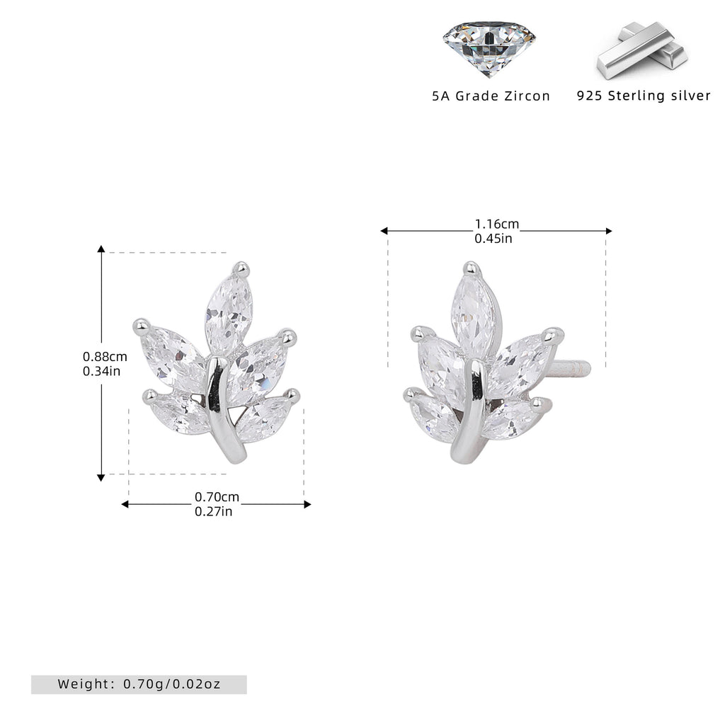 Damen Ohrstecker mit luxuriösem Blätterdesign aus 925 Sterling Silber und funkelnden Zirkonen Shop Nory