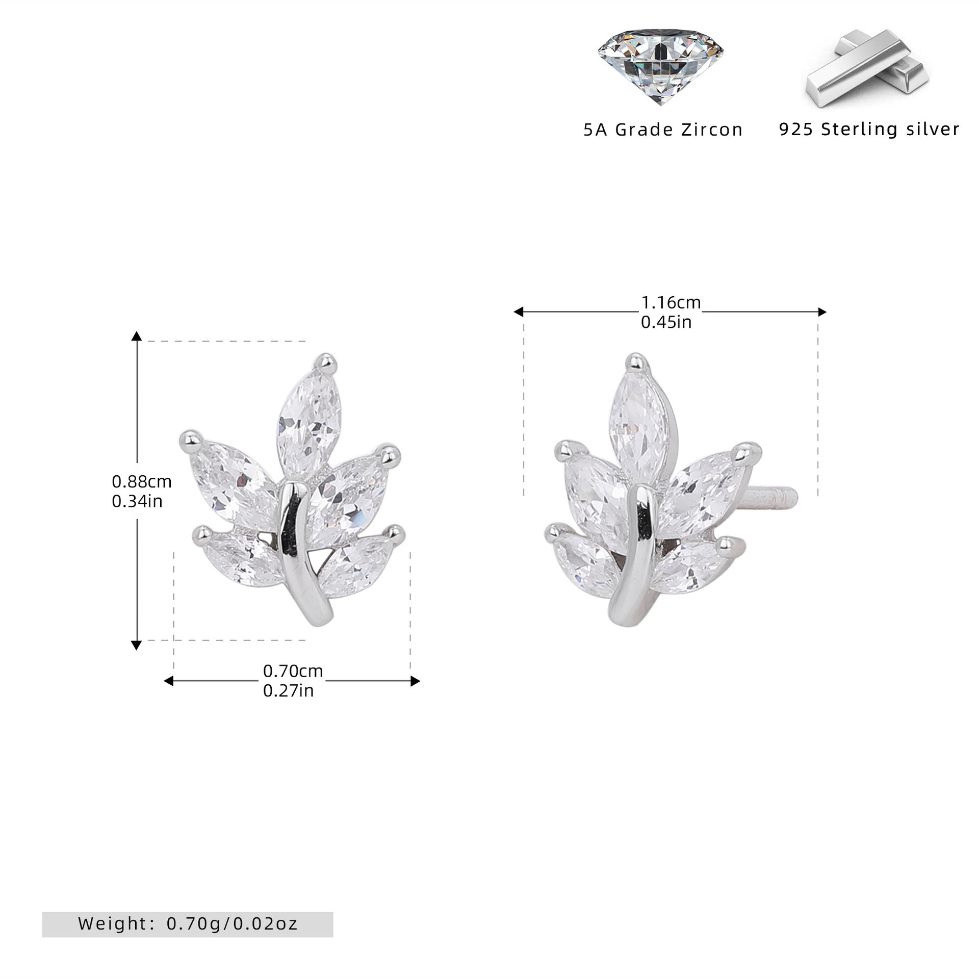 Damen Ohrstecker mit luxuriösem Blätterdesign aus 925 Sterling Silber und funkelnden Zirkonen Shop Nory