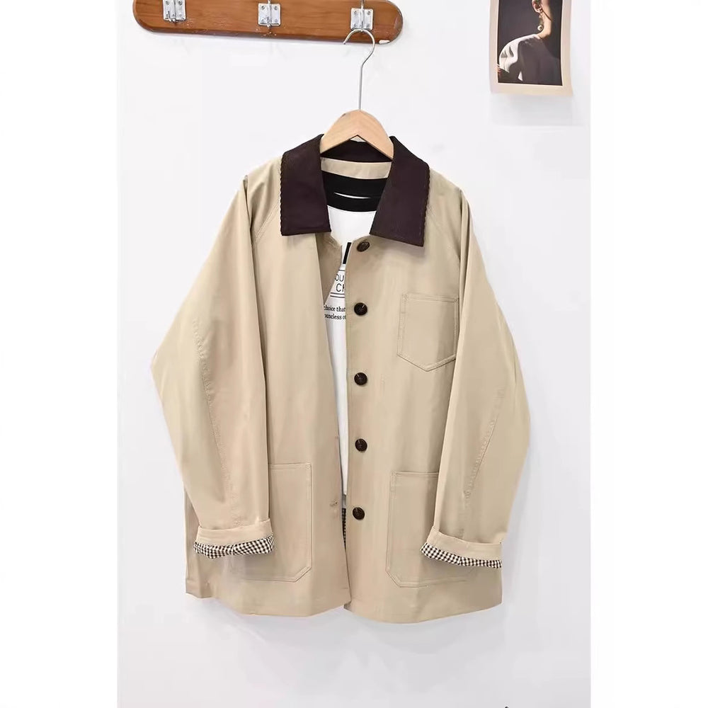 Damen Lässige Oversized-Jacke mit Kontrastkragen Shop Nory
