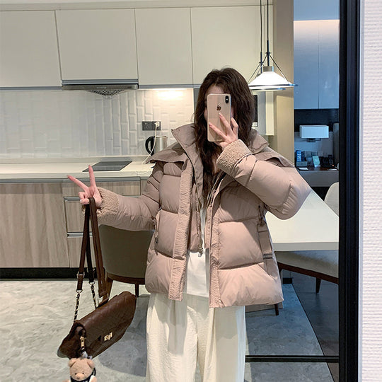 Damen nan kurz gesteppte Taillen-Pufferjacke mit kuscheligem Teddykragen und verstellbarem Schnallenriemen Shop Nory