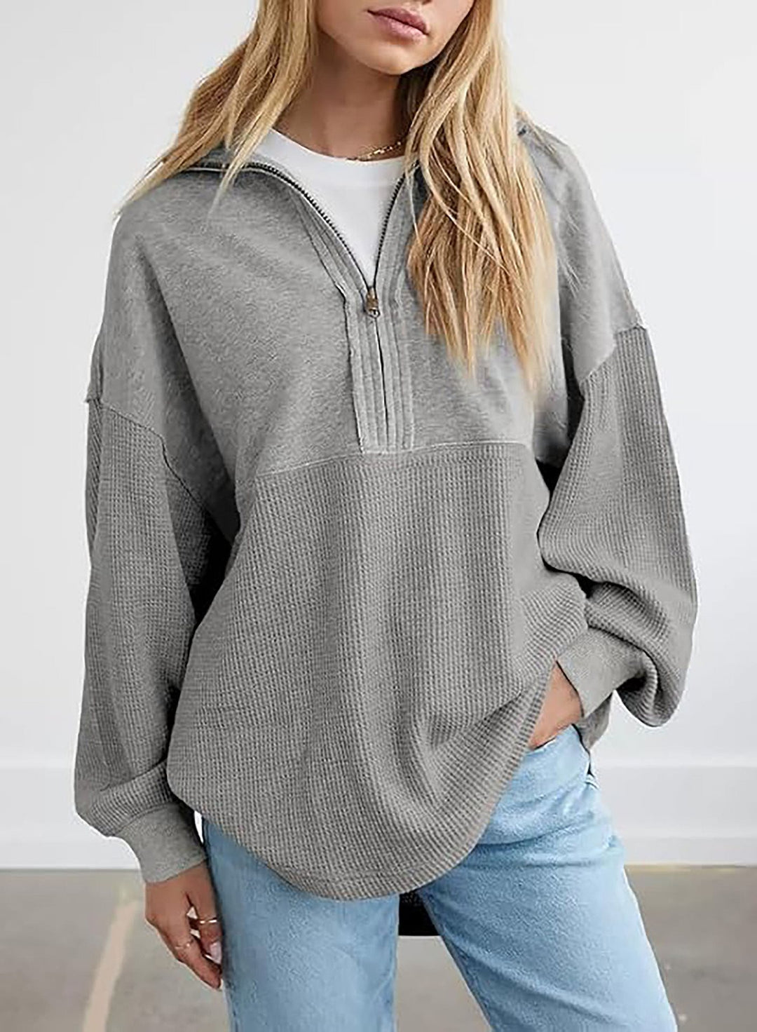 Damen Oversize-Halbzip-Pullover mit Waffelstrick-Einsätzen Shop Nory