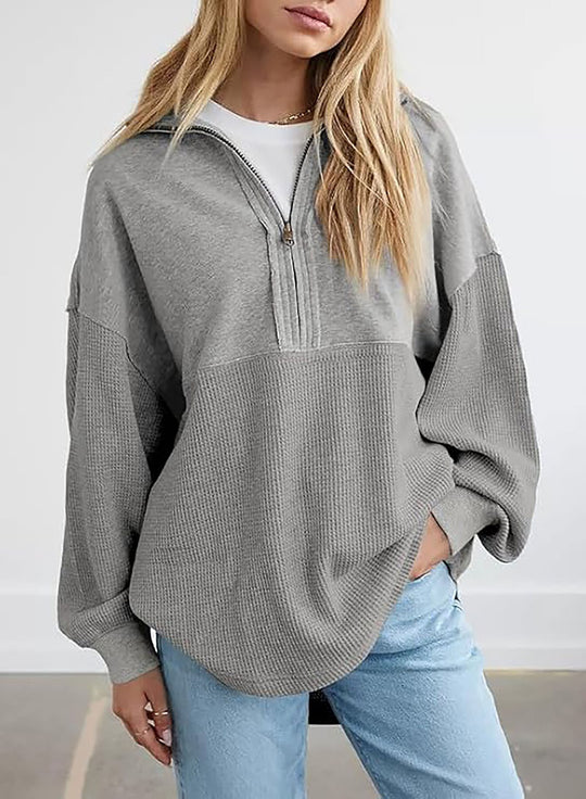 Damen Oversize-Halbzip-Pullover mit Waffelstrick-Einsätzen Shop Nory