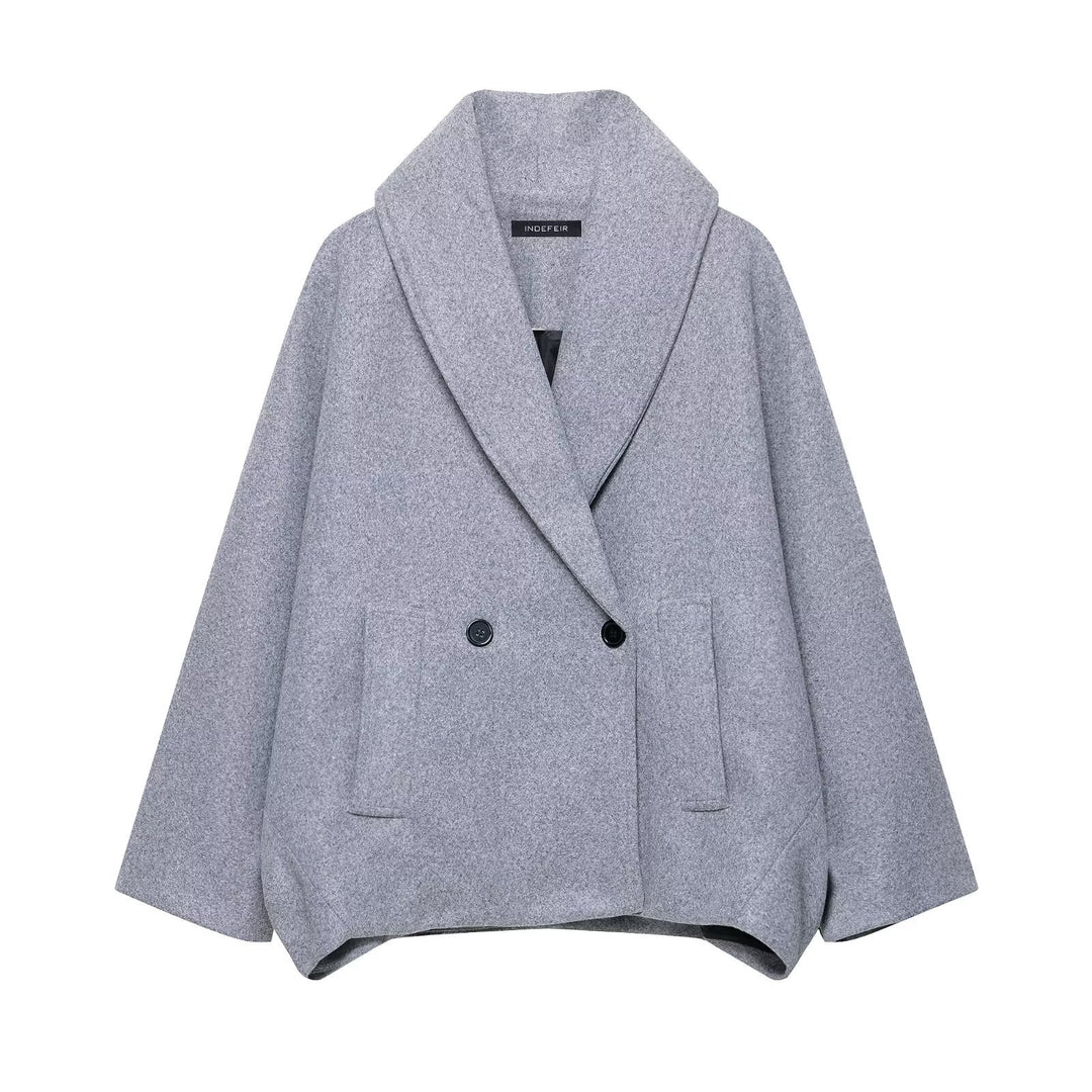 Damen Boxy-Wollmix-Cape-Mantel mit weitem Schalkragen und doppelter Knopfleiste Shop Nory