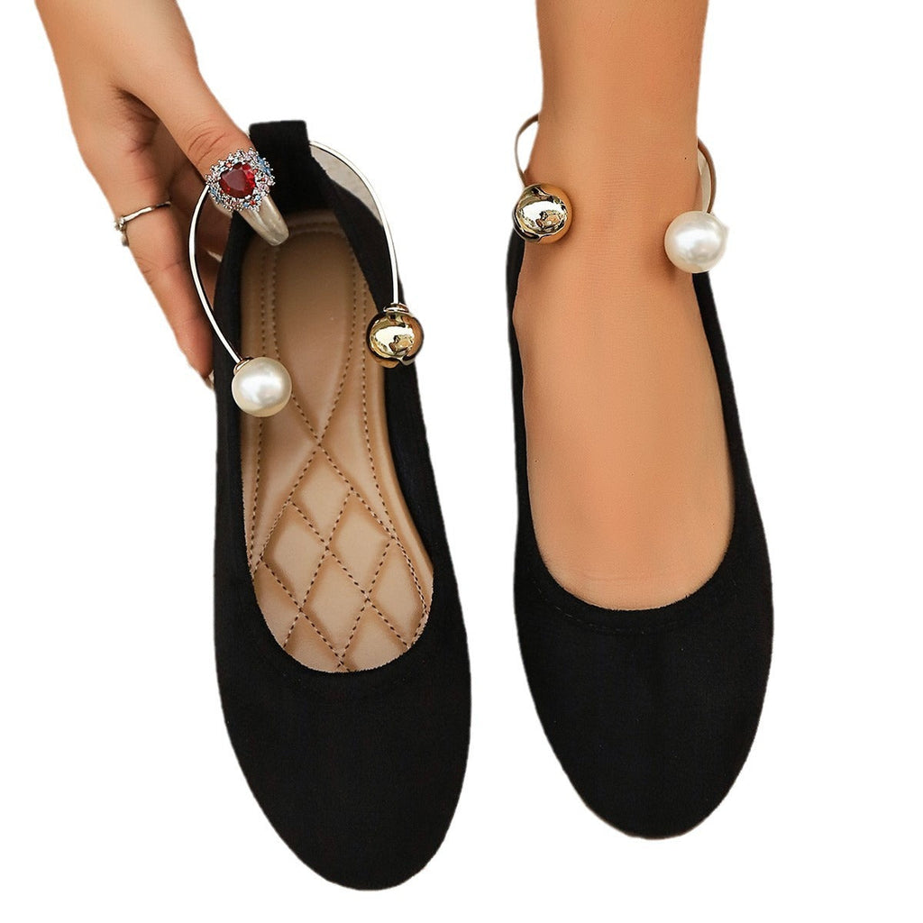 Damen Elegante Ballerinas mit kunstvollem Perlenschmuck und rutschfester Sohle Shopnory