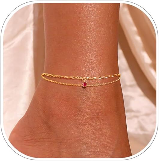 Damen Fußkettchen mit funkelndem Zirkonia-Anhänger und zartem Doppelstrang-Design Shop Nory
