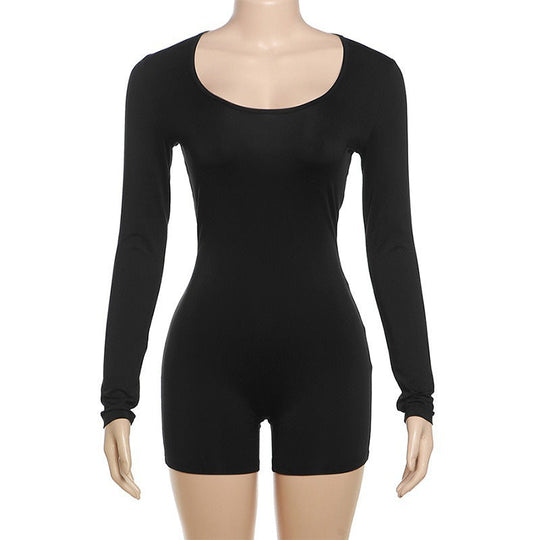 Damen Figurbetontes Kurzarm-Jumpsuit mit langem Arm