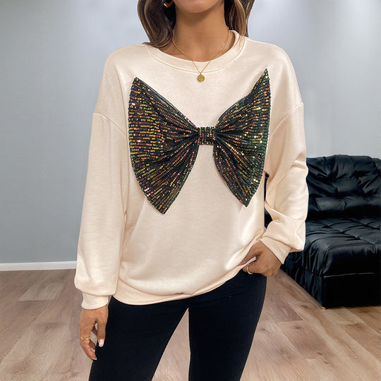 Damen Lässiger Pullover mit funkelndem Schleifenmotiv Shop Nory