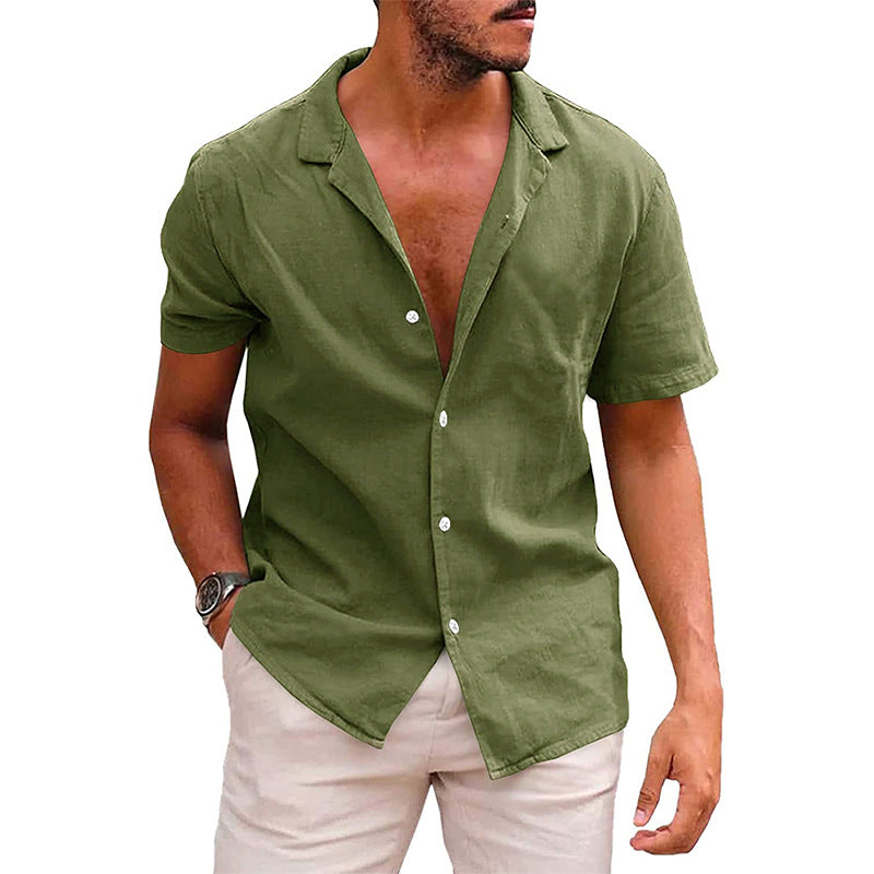 Herren Kurzarmhemd mit weichem Leinenmix und modernem Henley-Ausschnitt