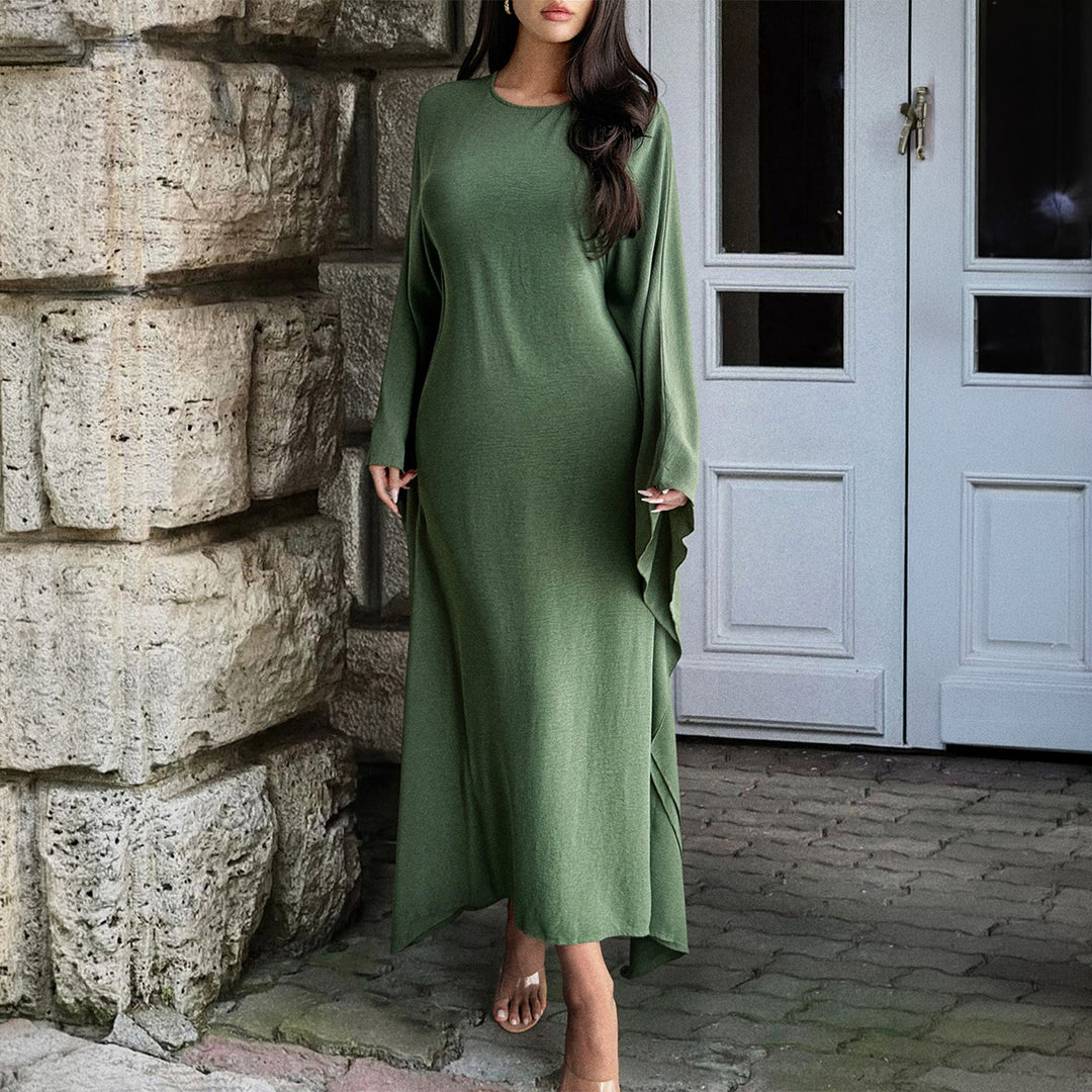 Damen nan fließendes Maxikleid mit weiten drapierten Ärmeln aus Viskosemix Shop Nory