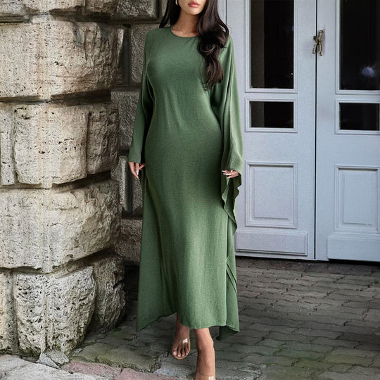 Damen nan fließendes Maxikleid mit weiten drapierten Ärmeln aus Viskosemix Shop Nory