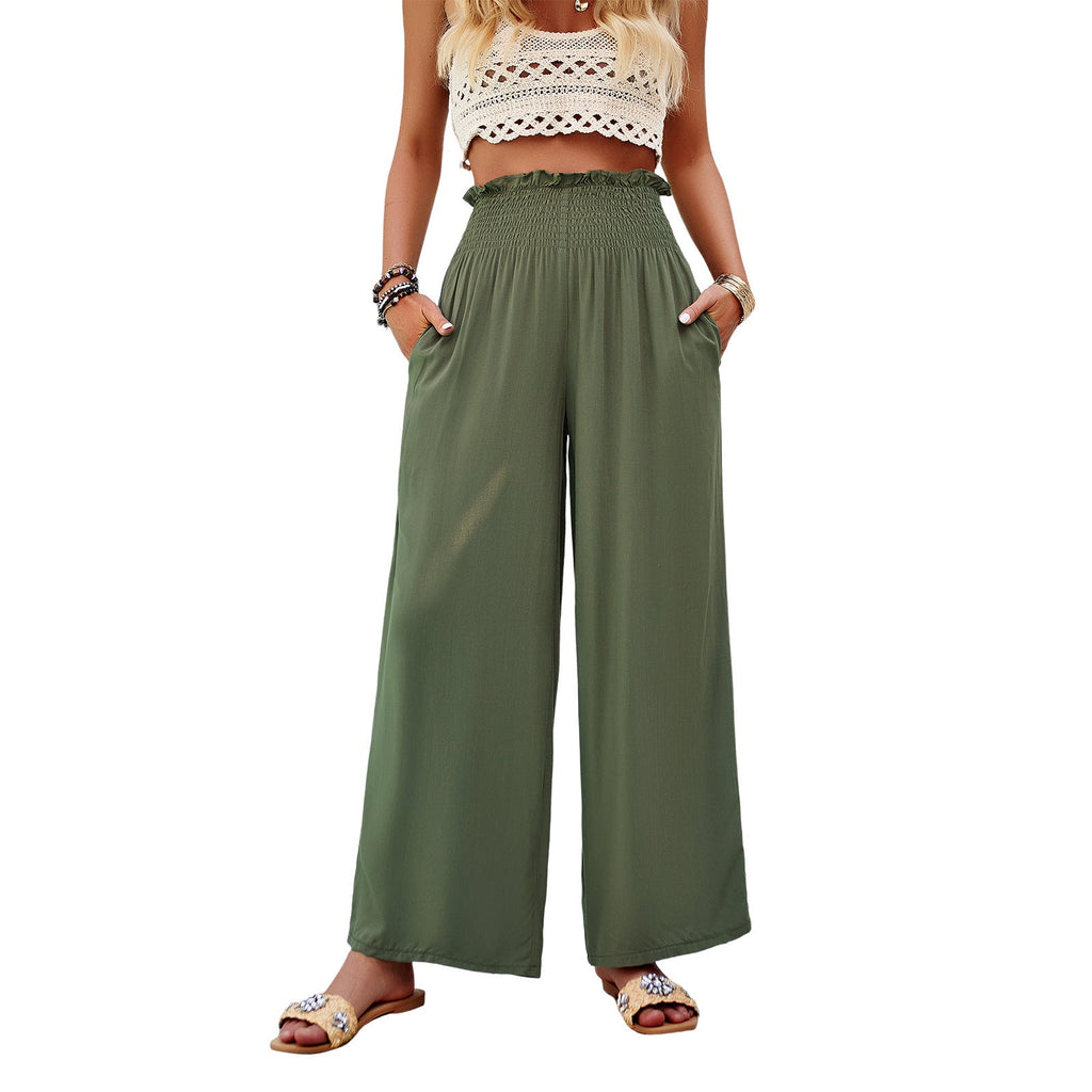 Damen Weite Sommerhose mit elastischem Bund und Volantdetails Shopnory