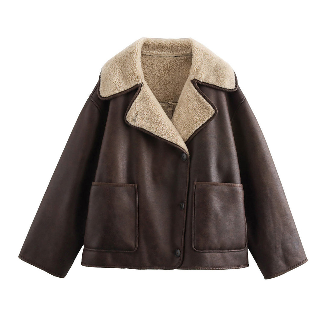 Damen Kurzjacke im Aviator‑Look aus Lederoptik mit Teddyfutter und aufgesetzten Taschen Shop Nory