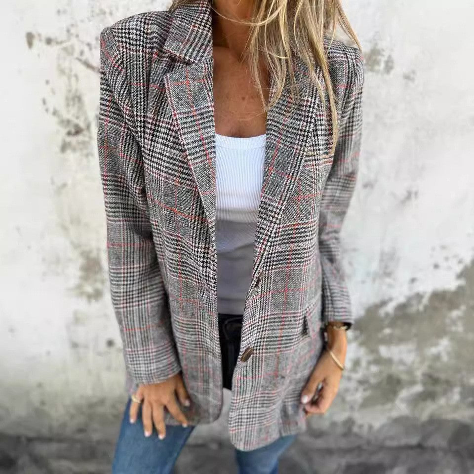 Damen nan oversized Karoblazer mit Reverskragen und aufgesetzten Taschen Shop Nory