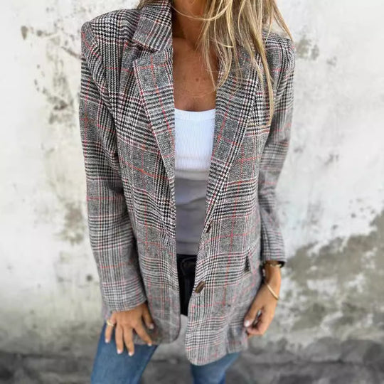 Damen nan oversized Karoblazer mit Reverskragen und aufgesetzten Taschen Shop Nory