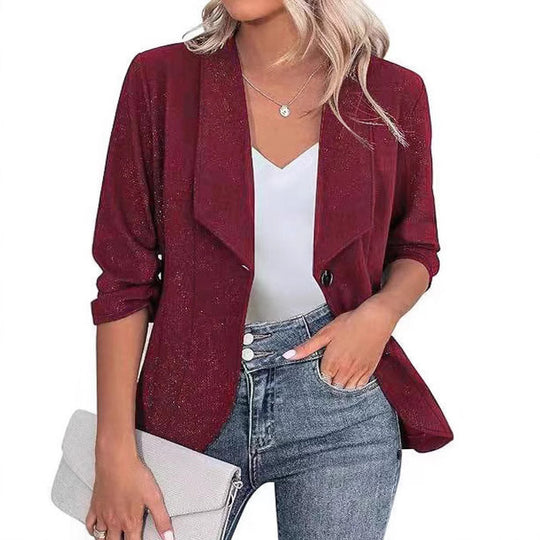 Damen Kurzblazer mit 3/4-Ärmeln, taillierter Silhouette und Ein-Knopf-Verschluss Shop Nory