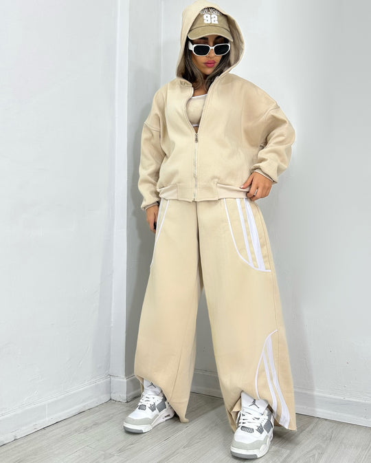 Damen Oversize Kapuzen-Sweatjacke mit Reißverschluss und weitem Trackpant-Set Shop Nory