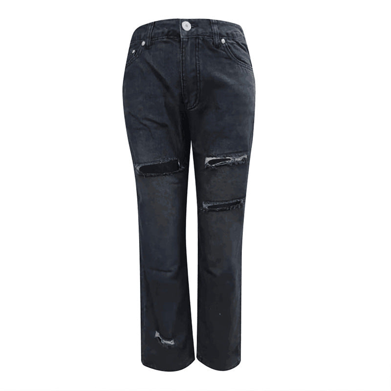 Damen High-Waist Ripped Jeans mit fransigen Details
