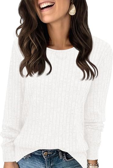 Damen Strukturierter Rippstrick-Pullover mit Rundhalsausschnitt, legerer Silhouette und weichen Bündchen Shop Nory