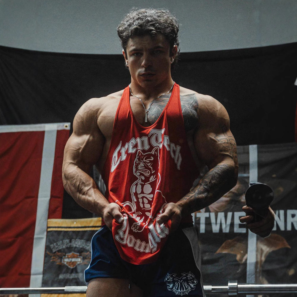 Herren nan figurbetontes Fitness-Tanktop mit Bulldoggen-Grafik und extra tiefen Armausschnitten