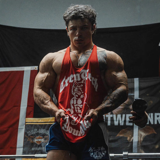 Herren nan figurbetontes Fitness-Tanktop mit Bulldoggen-Grafik und extra tiefen Armausschnitten