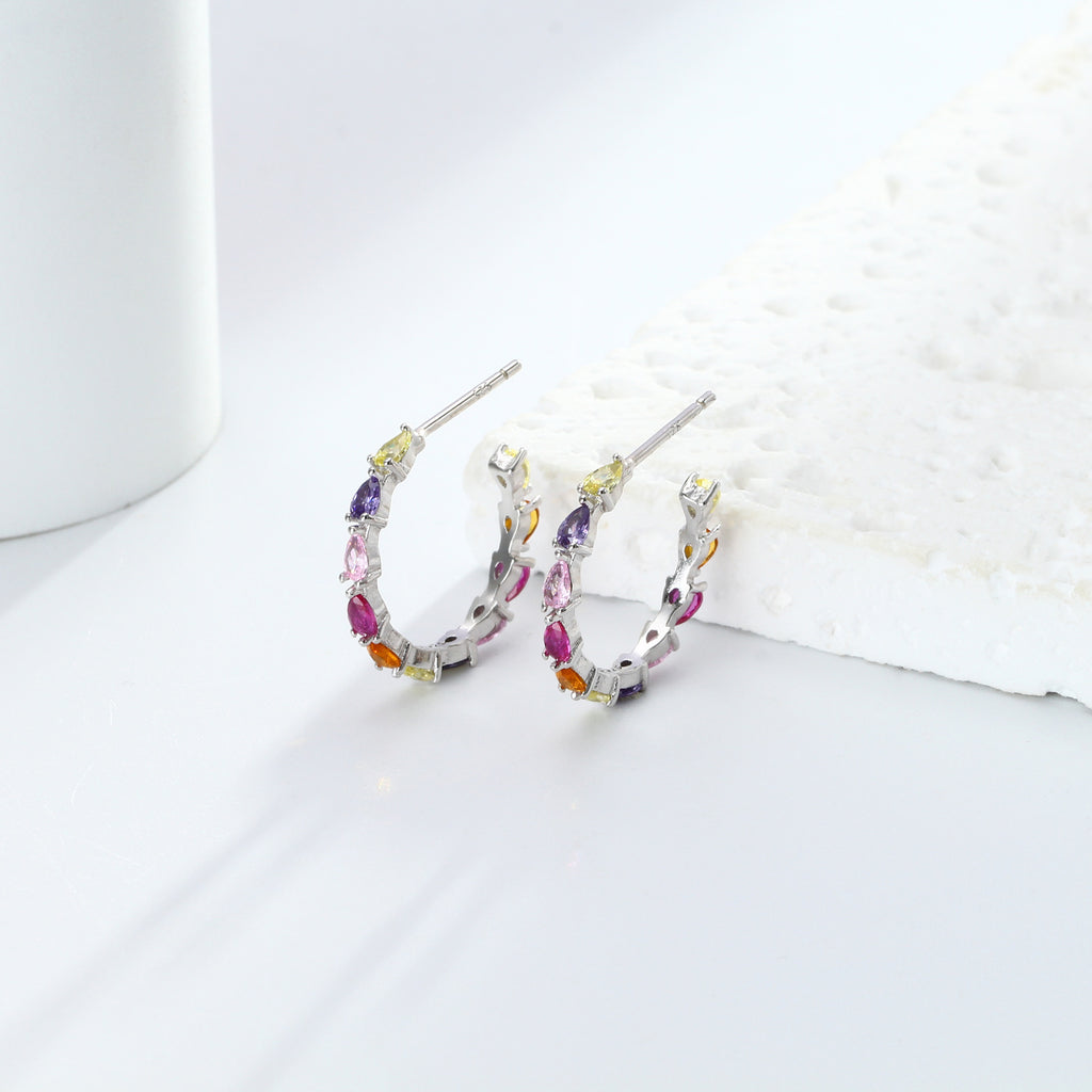 Damen Creolenohrringe mit bunten Zirkonia in hochwertiger Fassung Shop Nory