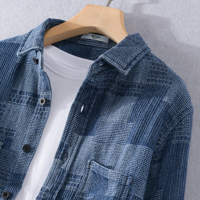 Herren Strukturierte Cord-Überhemdjacke im Patchworkmuster mit Kentkragen Shop Nory