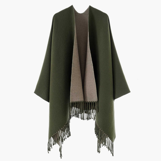 Damen Wendbarer Wollmix-Poncho mit Fransensaum und offener Front Shop Nory