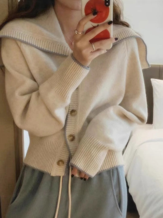 Damen Strickcardigan mit übergroßem Matrosenkragen und kontrastkante Shop Nory