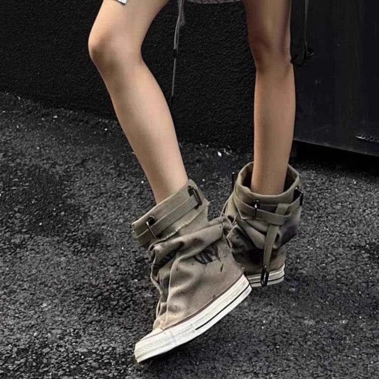 Damen Lässige Hightop-Canvas-Sneaker mit verstellbaren Riemen und Used-Look Shop Nory
