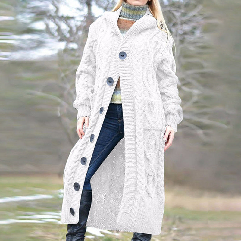 Damen Strickmantel mit Kapuze und Kabelmuster