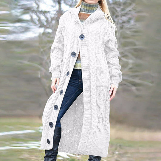 Damen Strickmantel mit Kapuze und Kabelmuster