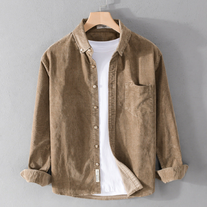 Herren Feines Cord-Overshirt mit Button-Down-Kragen und Brusttasche Shop Nory