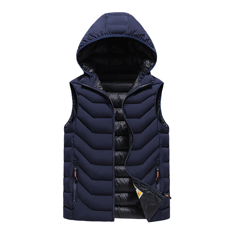Herren Ärmellose Thermo-Utility‑Weste mit gesteppter Chevron‑Struktur, Kapuze und Zwei‑Wege‑Reißverschluss Shop Nory